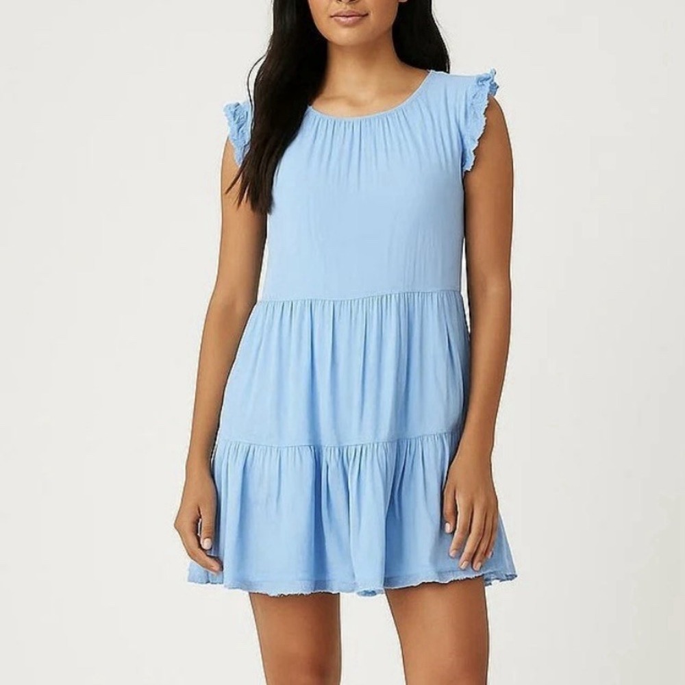 House Of Harlow 1960 Light Blue Tiered Ruffle Babydoll Dress Size LARGE‎